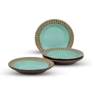 Juego de 4 Platos de Cerámica Aqua de Estilo Bohemio, 7.5 Pulgadas, para Servir Bistec, Pan, para Fiestas, Cumpleaños, Hoteles - Product Image 5