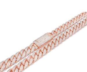 Cadena Cubana de Oro Rosa de 14k con Diamantes, Plata de Ley 925, Grado Redondo Blanco, Estilo de Lujo, Probada por un Técnico - Product Image 2