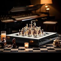 Jeu d'échecs moderne de luxe en métal Finition antique brillante Décors de table combinés polis colorés Jeu de réflexion Design de luxe lumineux