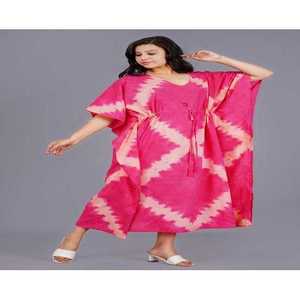 Rosy Horizon One-<b>Size</b> <b>Kaftan</b> with Handmade Tie Dye Print Casual Floor-Length <b>Plus</b>-<b>Size</b> Woman's Dress ODM Leisure Day Clothes - Product Image 1
