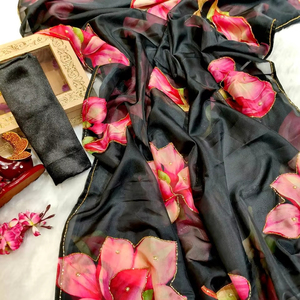 ชุดส่าหรีสำหรับผู้หญิงผ้าส่าหรีดีไซน์แบบดั้งเดิมของอินเดียชุดปาร์ตี้งานแต่งงานพิมพ์ลายดอกไม้สวย - Product Image 2