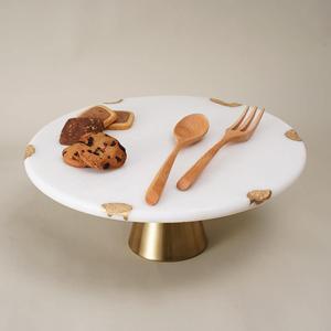 Support à gâteau rond en marbre avec base en bois, meilleur support à gâteau en marbre blanc poli, vente en gros, décoration de table pour la maison et l'hôtel - Product Image 3
