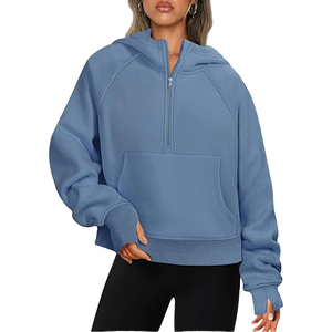 Sudaderas con Capucha para Mujer al por Mayor, Color Sólido, Ropa Casual, Manga Larga, Transpirable, con Orificio para el Pulgar - Product Image 1