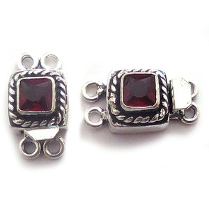 <b>Red</b> Garnet Gemstone Square 1Strand 2Strand 3Strand Box Clasp Antique Silver Plated 19X10X8MM Jewellery Making B809 - Product Image 1