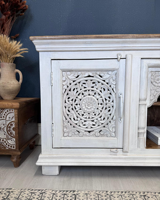 Console TV moderne en bois de manguier sculpté à la main pour salon et chambre (KHTV09WN)