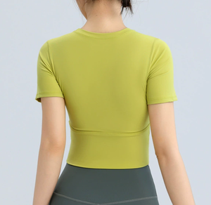 เสื้อออกกำลังกายสำหรับผู้หญิงเสื้อออกกำลังกายแบบไร้รอยต่อแห้งเร็วระบายอากาศได้ดีเสื้อใส่เล่นกีฬาคอแต่งโลโก้ได้ยาวสั้น - Product Image 3