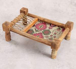 Plateau de service en bois style charpai avec base imprimée pour Ramadan, mariages, collations, desserts, artisanal, écologique, rustique - Product Image 4