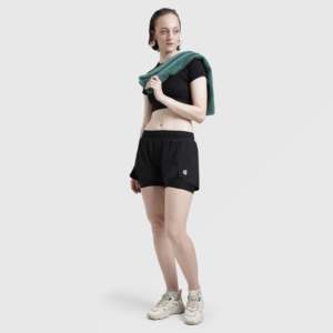 Shorts décontractés et sportifs noirs taille haute mi-haute, taille XS, fermeture élastique, en coton, élasthanne et polyester avec motif décoratif - Product Image 4