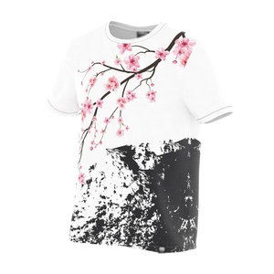 Men's White Short Sleeve <b>Tie</b>-Dyed <b>Knitted</b> Breathable Casual O-Neck Regular Fit T-Shirt Cherry Blossom Mountain Print Cotton - Product Image 3