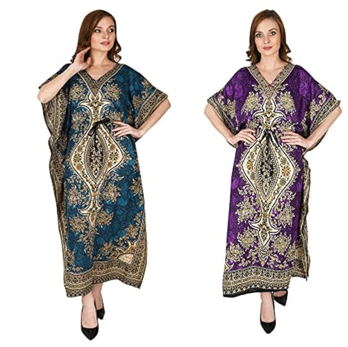Пижама-кимоно caftan Женская длинная, винтажное Шелковистое платье из полиэстера, пончо Макси разных цветов, в стиле хиппи, бохо, Ночная одежда, большие размеры