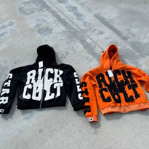 Bas quantité minimale de commande personnalisé surdimensionné lourd coton broderie fermeture éclair à capuche hommes sweat haute qualité lavage à l'acide fermeture éclair complète à capuche - Product Image 1