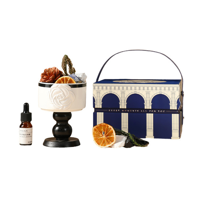 Porcelain Essential Oil Diffuser Set with 15ml Oil, Natural Crystal Stone, Jasmine Aromatherapy Diffuser, Home Fragrance