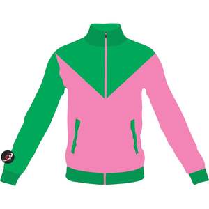 Venta al por mayor de alta calidad tendencia cremallera impresa bordado hermandad de mujeres rosa y verde personalizado también conocido como ropa elegante chaqueta de chándal para hombres - Product Image 5