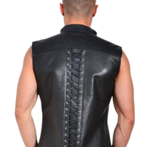 Havoc Lace-Up Leather Sleeveless Top <b>Mens</b> <b>Black</b> Faux Leather Fetish Harness Style Clubwear <b>Vest</b> - Product Image 4