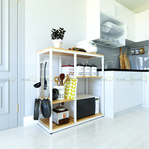 Étagère de rangement de cuisine en bois de caoutchouc et structure en fer 40x100x100cm KB68002 - Product Image 5