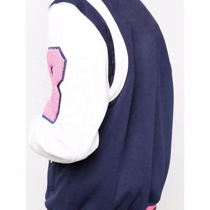 Custom logo Men <b>Women</b> Classic Woolen Leather Stitching <b>Black</b> White <b>Jacket</b> O-Neck Varsity <b>Jacket</b> - Product Image 5