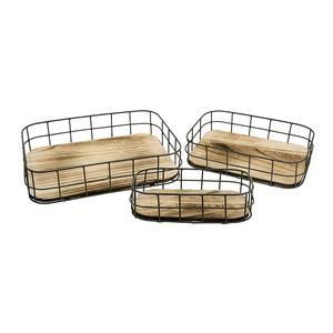 JUEGO DE 3 bandejas de madera para servir comida/té/vajilla de café bandeja decorativa de diseño maravilloso con marco de Metal negro - Product Image 2