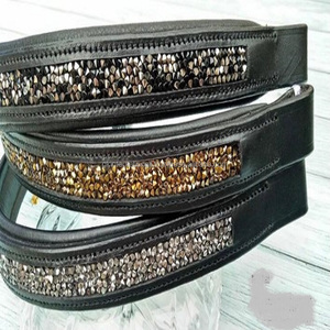 สายรัดคิ้วม้าหนังแท้สีดำงานแฮนด์เมด,สายรัดประดับหินคริสตัลหลากสี - Product Image 6