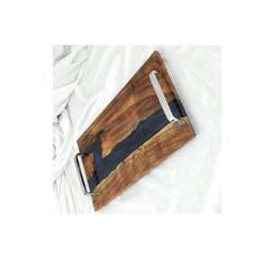 Piezas de madera de acacia y bandeja de resina con asa de metal para el hogar a precio barato bandeja de servicio rectangular para hotel - Product Image 2