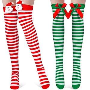 Chaussettes en polyester respirantes rayées canne à sucre WJN de haute qualité pour femmes, idéales pour l'hiver, le cosplay et Noël - Product Image 1