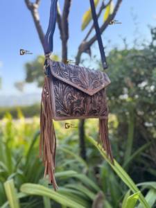 New Designer Hand Tooled <b>Fringe</b> Handbag Real Leather Handmade Carving Tooling Sling <b>Bag</b> Stylish <b>Bags</b> for Women Multi Use - Product Image 3