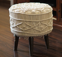 Pouf ottoman en macramé moderne de luxe, pieds en bois blanc, écologique, léger, durable, salon, chambre, jardin