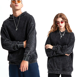 Nueva moda Drop Shoulder Heavyweight manga larga Acid Old Wash Color negro Vintage Hoodies - Product Image 3