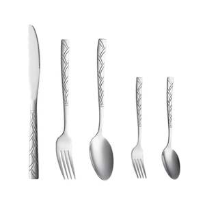 Ensemble de couverts en acier inoxydable argenté, manche design, ensemble de couverts contemporains pour table à manger - Product Image 1