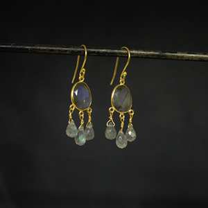 Boucles d'oreilles pendantes en argent sterling 925 plaqué or avec pierre précieuse de labradorite vêtements quotidiens à la mode pour les filles pour les mariages et les cadeaux - Product Image 2