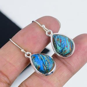 <b>Top</b> Quality 925 Sterling Silver Plated Bohemian Style Fashionable <b>Rainbow</b> Calsilica Gemstone Natural Bezel Anniversary Earring - Product Image 4