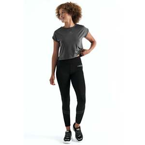 Camiseta Corta Oversize para Mujer Tommylife al por Mayor con Logo Negro Estampado, Cuello Redondo y Hombros Caídos - 97262 - GRIS OSCURO - Product Image 6