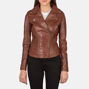 Chaqueta de motorista de piel de oveja personalizada para mujer, cuello vuelto, cremallera, bordado, fabricante, ropa al por mayor para mujer - Product Image 1