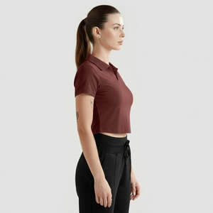 Col de chemise pour femme pour polo en couleur marron - Product Image 3