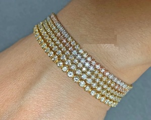 14K oro amarillo sólido 3 quilates corte brillante diamante tenis pulsera Moissanite Hip Hop pulsera para mujer joyería de moda - Product Image 4