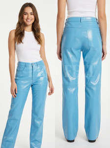 Hot Selling Lambskin Leather <b>Trousers</b> High Shine Straight Leg <b>Belt</b> Loop Paneled Design Fashion Style OEM ODM Street Stye Pants - Product Image 5