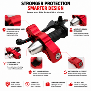 Verrou de levier de frein antivol en alliage d'aluminium pour <span class=keywords><strong>moto</strong></span>, scooter électrique, VTT – Poignée de sécurité étanche – Vente en gros OEM - Product Image 2