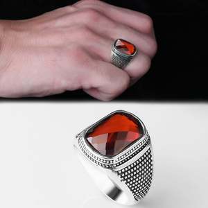 Azuris Turkey 925 Sterling Silver Men's <b>Ring</b> Ottoman Style Natural Black Stone Design VALKH1434 - Product Image 1