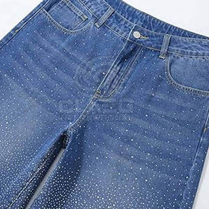 Pantalones vaqueros ligeros al por mayor con diamantes de imitación, pantalones cortos cómodos con cintura elástica para hombre, pantalones cortos con diamantes de imitación para venta en línea - Product Image 3