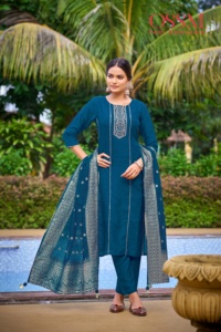 Pure Viscos Russian Dola Silk Women Bottom Kurta Set con Chanderi Jacquard Sequence Dupatta Disponible al mejor precio - Product Image 5