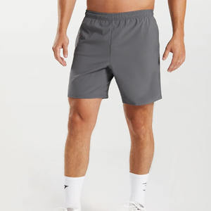 Pantalones cortos de gimnasio para hombre de calle superior, pantalones cortos estampados de entrenamiento físico elásticos de Spandex gris, fábrica sólida - Product Image 4