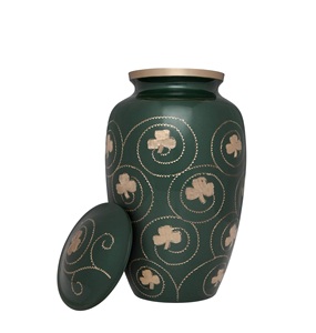 Green and Gold Hand Painted Metal Cremation Urn Adult Solid Metal Funeral Urn Handcrafted Funeral Urn <b>for</b> <b>Ashes</b> Custom SIze - Product Image 3