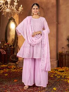 Conjunto de traje de diseñador elegante de la mejor calidad Naazneen Georgette Sharara para mujer para bodas y festivales disponible al mejor precio - Product Image 2