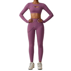 Vêtements de yoga fitness 3 pièces Solide Respirant Grande taille Legging sans couture Ensemble de sport pour femmes Gym Ensemble haut à manches longues Soutien-gorge et pantalon - Product Image 1