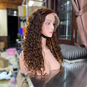 Perruque frontale en dentelle blonde bouclée birmane sans colle Piano cheveux humains Hd transparent perruque de couleur accentuée sur le devant en dentelle - Product Image 1