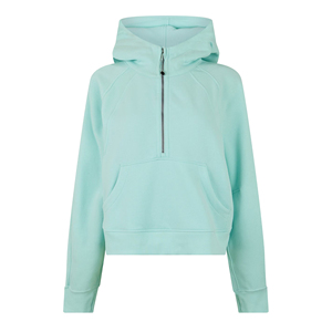 Sweat-shirt à capuche surdimensionné pour femme avec logo personnalisé, poids lourd, demi-zip, haut court, raglan, en molleton de coton, avec badge, doublé, pull d'hiver - Product Image 5