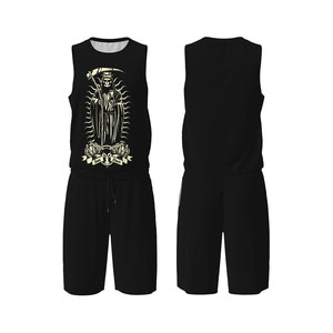 Conjunto de uniforme de baloncesto para hombre con logotipo personalizado transpirable de talla grande con posición de logotipo frontal - Product Image 1