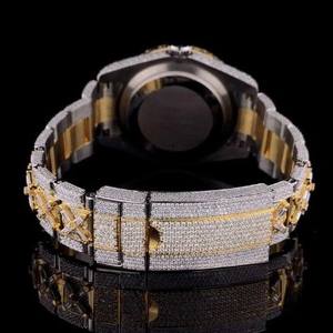 นาฬิกาข้อมือผู้ชายหรูหราสไตล์โบราณ ประดับเพชรเต็มหน้าปัด ตัวเลขแบบอารบิก สีทองเงินสองสี แฟชั่นฮิปฮอป ควอตซ์ คริสตัลแซฟไฟร์ - Product Image 5