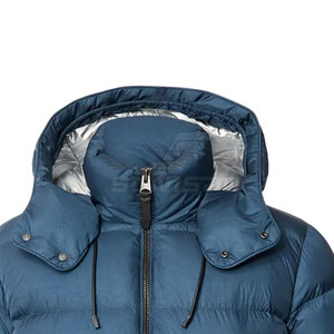 Veste matelassée à capuche bleue pour homme avec fermeture éclair, coupe-vent, rembourrée de duvet, vêtements décontractés d'hiver - Product Image 3