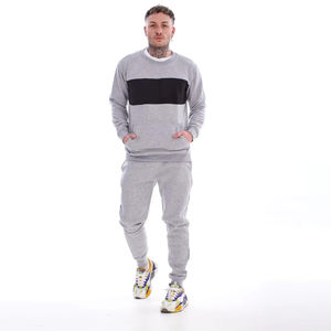 Ensemble survêtement complet gris et noir écologique unisexe avec sweat à capuche 100% coton polaire épaisseur - Product Image 1