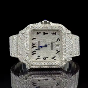 Nouveau à la mode de luxe fait à la main entièrement glace VVS Moissanite montres diamant mouvement automatique verre cadran fenêtre analogique - Product Image 4